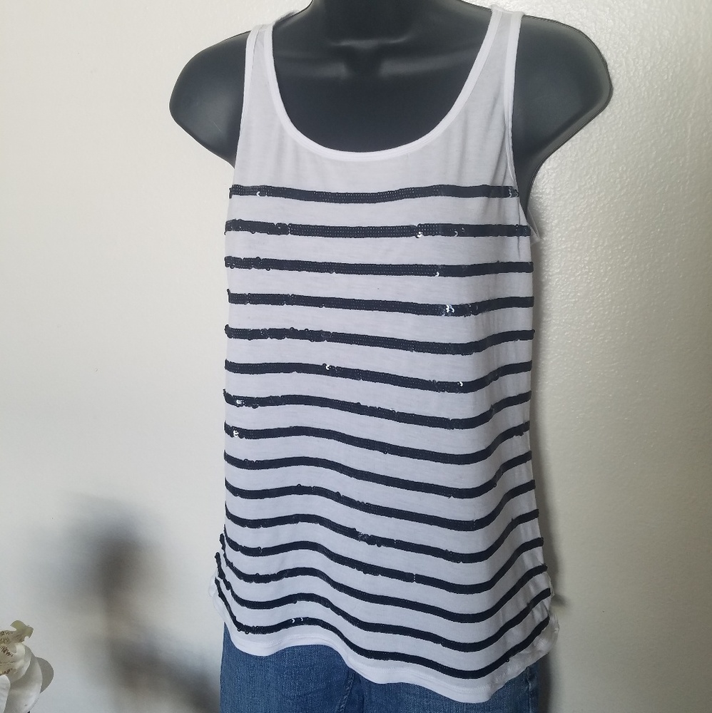 Michael Kors Tank Top White & Black Sequin euc m